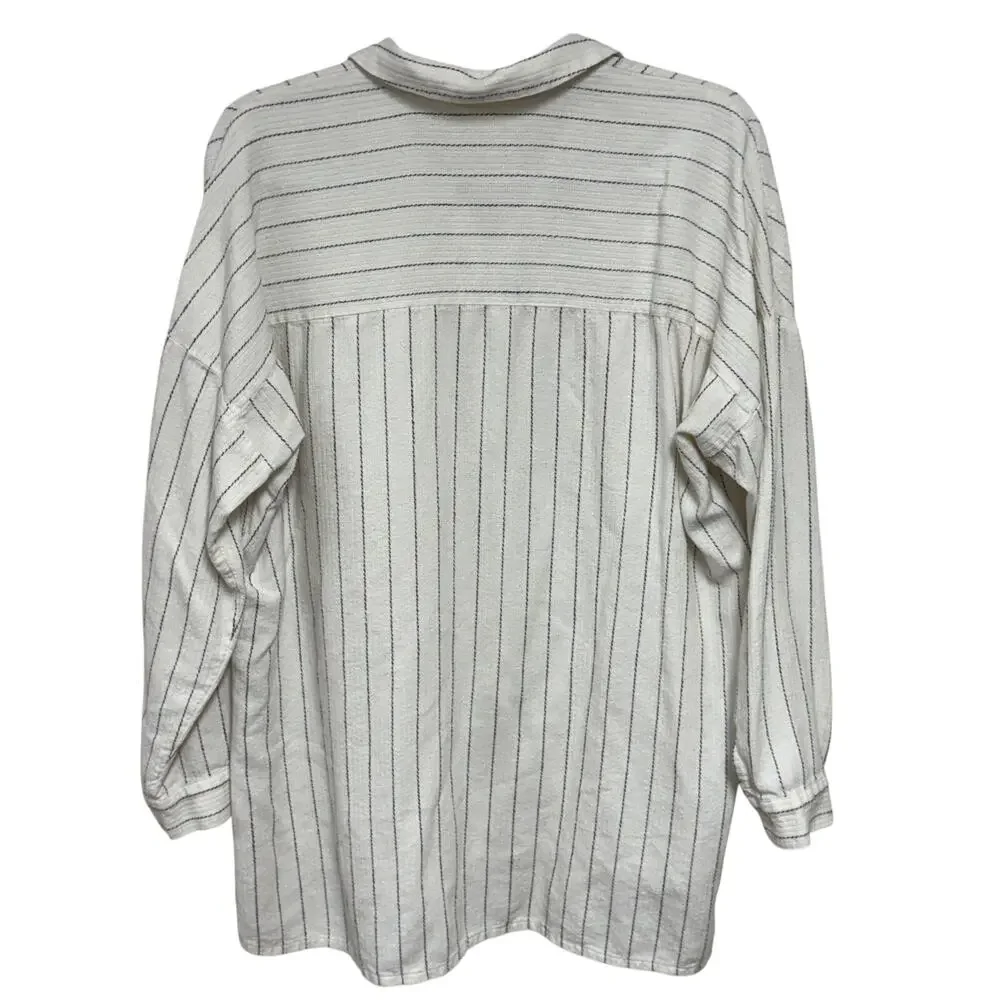 Eileen Fisher Striped Gauze Boxy Lagenlook Button Down Blouse Tunic Womens S/M - Picture 5 of 6